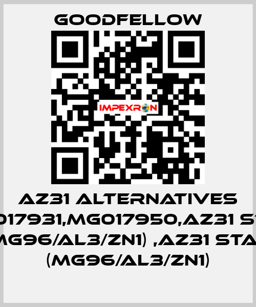 AZ31 alternatives MG017931,MG017950,AZ31 Stab (Mg96/Al3/Zn1) ,AZ31 Stab (Mg96/Al3/Zn1) Goodfellow